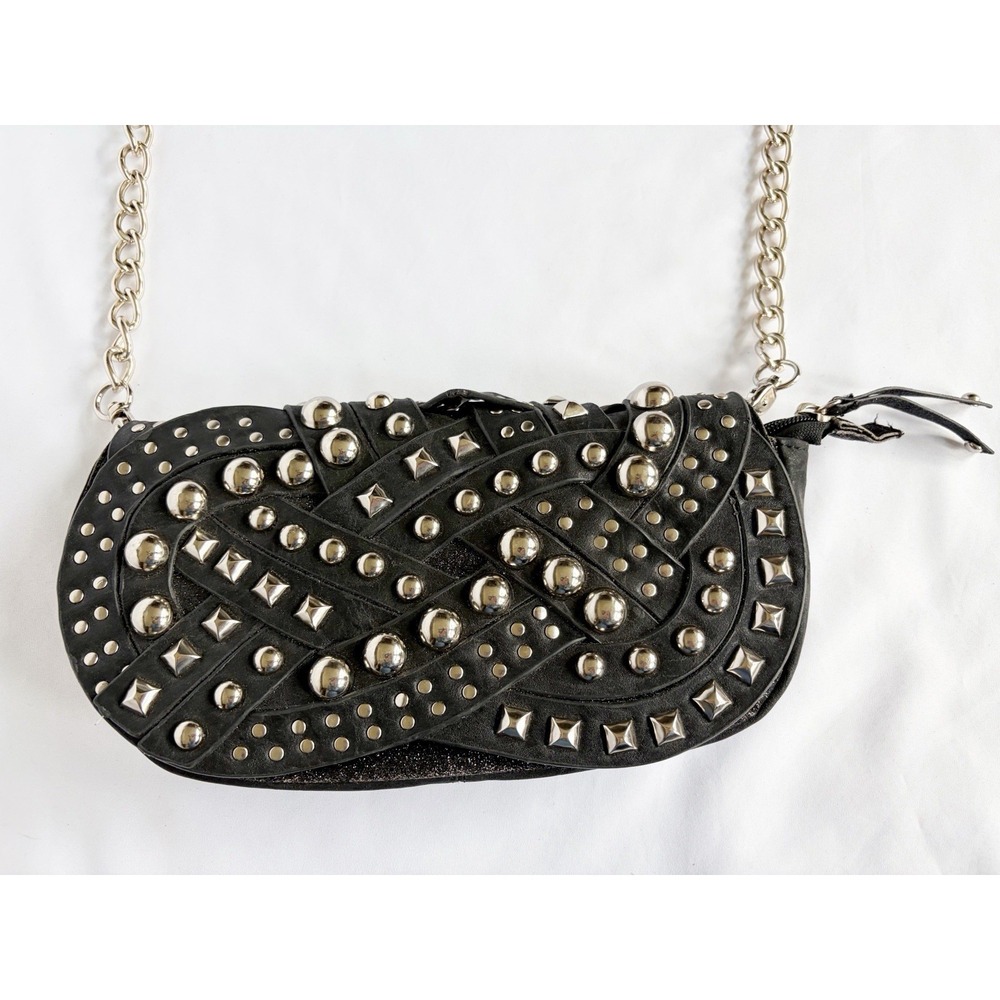 Womens Nicole Lee U.S.A. Crossbody Studded Black Suede Sparkles Handbag/Purse
